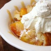 Peach Pineapple Paradise Skillet Cobbler with Caramel Whipped Cream