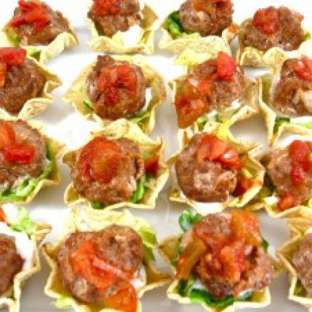 SKINNY-MINI MEXICAN MEATBALL TOSTADA APPETIZERS
