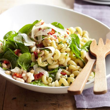 Greek Spinach Pasta Salad with Feta and Beans