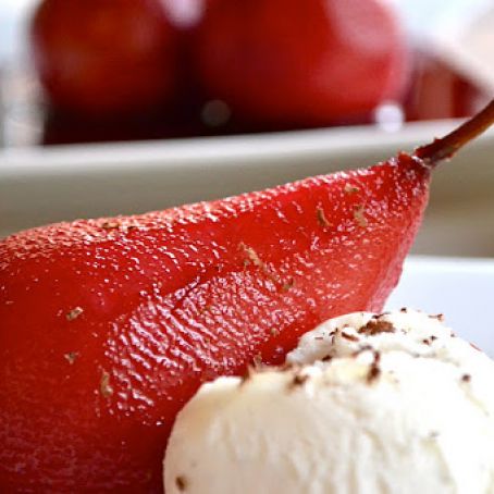 POACHED PEARS IN RED WINE SAUCE