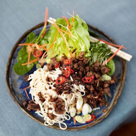 Asian Crispy Beef Brown Rice Noodles & Loadsa Salad