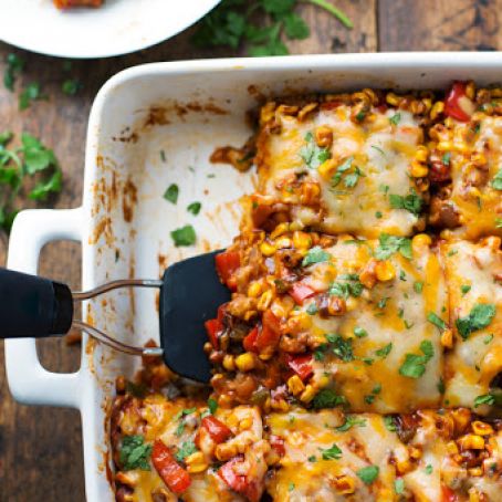 Healthy Mexican Casserole with Roasted Corn and Peppers