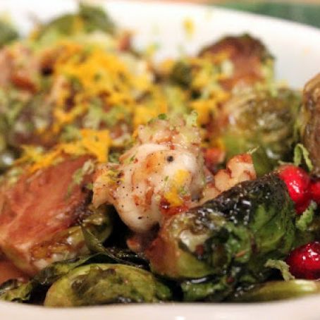 Roasted Brussels Sprouts with Pomegranates & Vanilla-Pecan Butter 