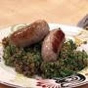 Lentils with Winter Pesto and Braised Sausages
