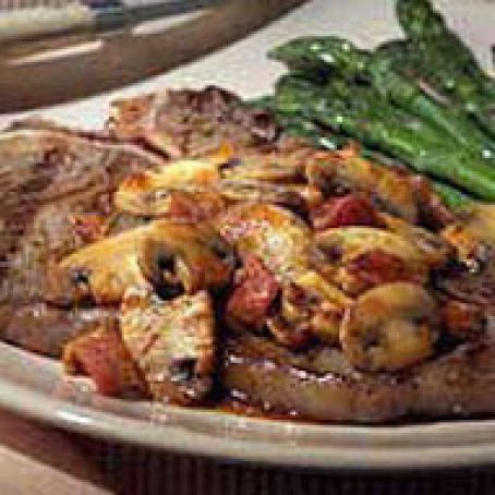T-Bone Steak with Bacon-Mushroom Sauce