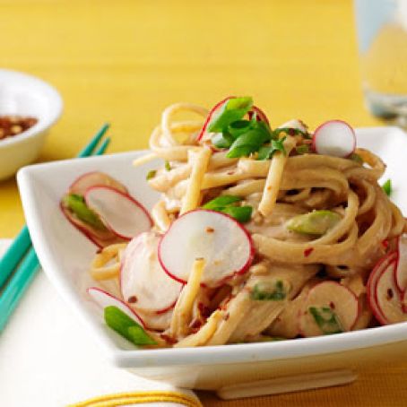 Sesame Noodles with Scallions and Radishes