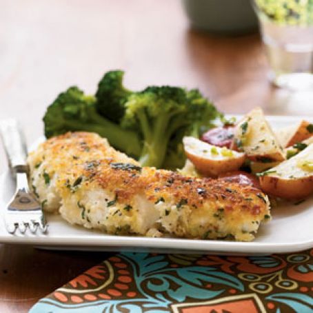 Garlic-and-Herb Oven-Fried Halibut