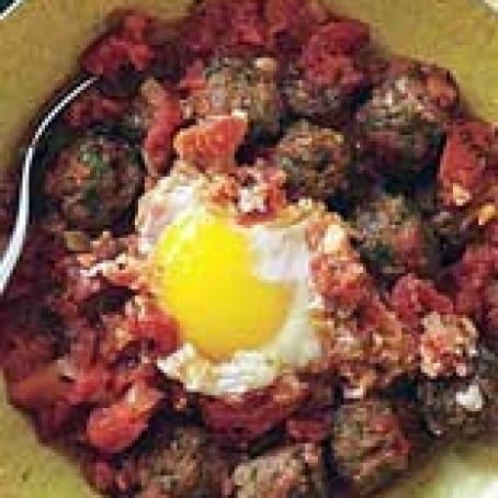 Moroccan-Style Mini Meatballs in Tomato Sauce with Eggs and Flatbread