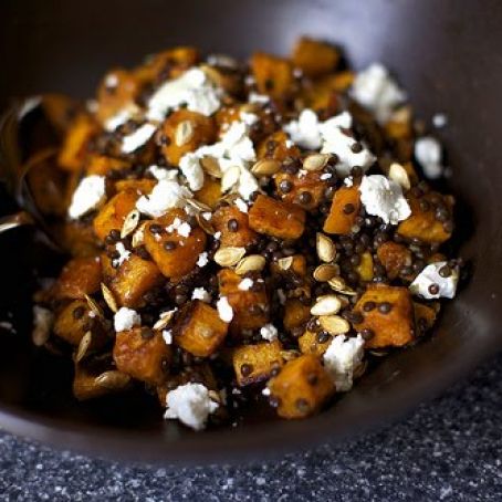 Spicy Squash Salad with Lentils and Goat Cheese