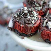 Cookie Topped Red Velvet Cheesecakes