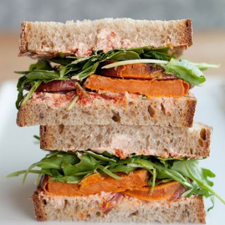 Roasted Sweet Potato, Goat Cheese & Arugula Sandwiches