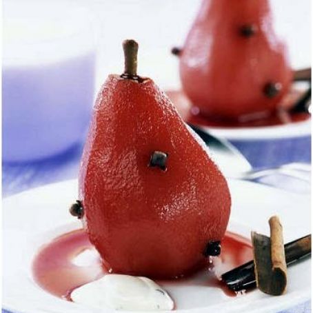 Spiced Poached Pears with Vanilla Mint Cream