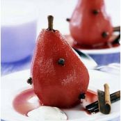 Spiced Poached Pears with Vanilla Mint Cream