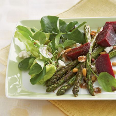 Spring Salad of Roasted Asparagus, Goat Cheese, and Toasted Pine Nuts