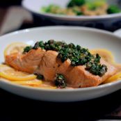 Poached Salmon with Herb and Caper Vinaigrette {recipe}