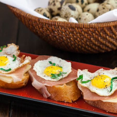 Quail Eggs & Prosciutto Crostini