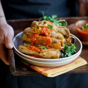 Crispy Shrimp Tacos in Tomato Broth