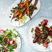 Grilled Brined Vegetables with Green Chile Charmoula and Grilled Halloumi