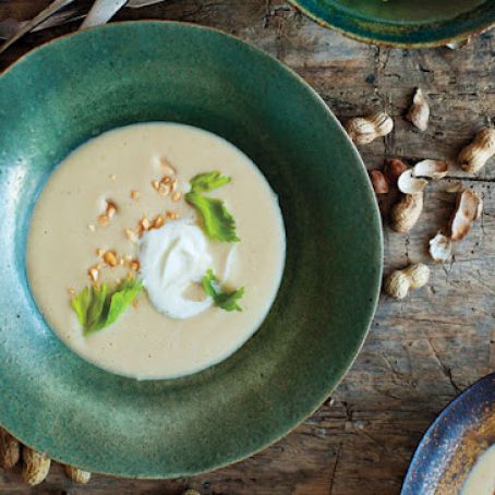 Roasted Peanut Soup with Honey Whipped Cream
