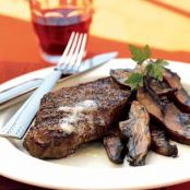 Pepper-Crusted Steaks with Worcestershire-Glazed Portobellos