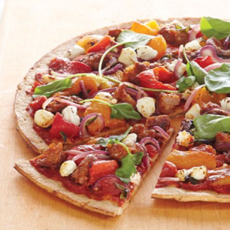 Roasted Sweet Pepper, Sausage, and Goat Cheese Pizza