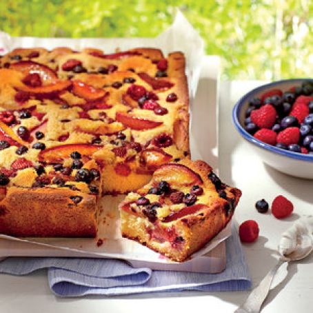 Plum-Berry Cornmeal Sheet Cake Recipe