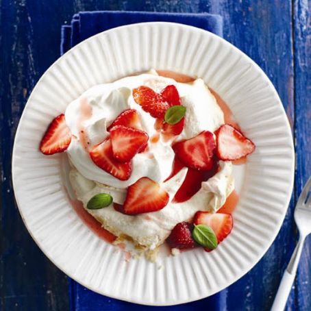 Fresh basil and strawberry meringues