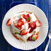 Fresh basil and strawberry meringues