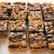 Puffed-Rice Bars with Peanut Butter and Chocolate