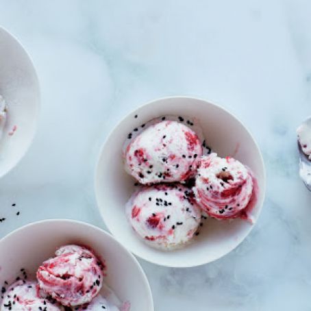 Sweet and Sour Strawberry Semifreddo with Black Sesame