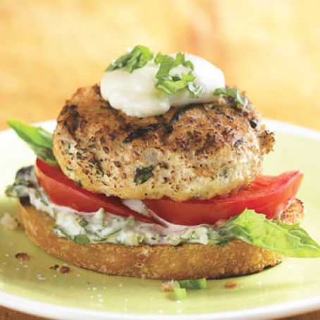 Open-Face Chicken Burgers w/Basil Mayo