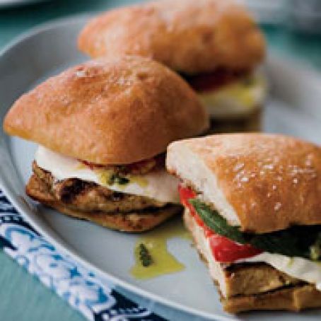Grilled Chicken Sandwiches with Mozzarella, Tomato and Basil