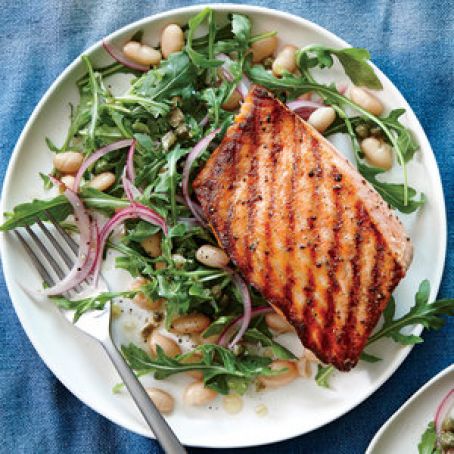 Grilled Salmon with White Bean & Arugula Salad