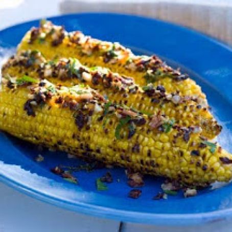 Grilled Corn on the Cob w/ sundried tomato bacon butter