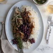 Branzino with Fennel Grapes and Charred Salsa Verde