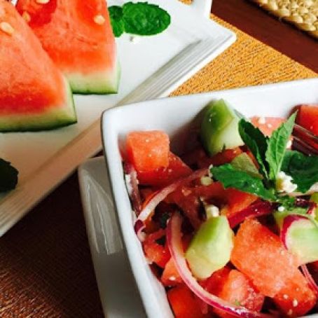Watermelon Salad with Arugula and Cucumbers