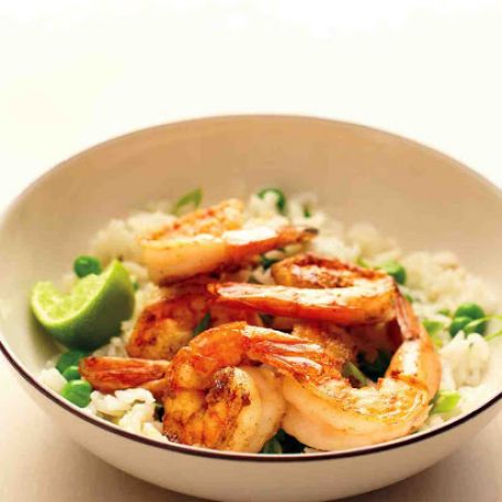 Spiced Shrimp with Ginger Rice and Peas