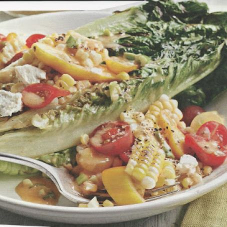 Grilled Romaine Salad with Tomato and Corn Tumble