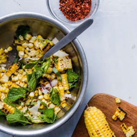 Corn Salad with Hazelnuts, Pecorino, and Mint