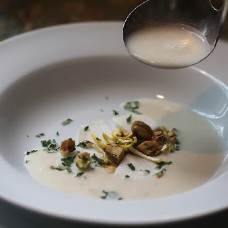 Turnip Veloute with Pistachio, Lemons, and Parsley