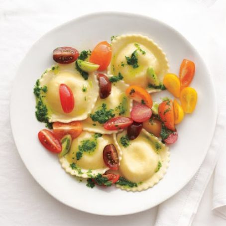 Ravioli with Tomatoes and Basil Dressing