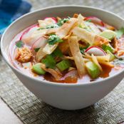 Chicken Tortilla Soupwith Hominy, Avocado & Queso Fresco