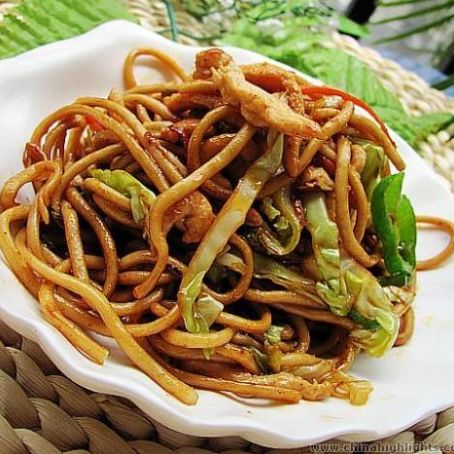 Hong Kong style Chow Mein with Pork and Green Vegetables
