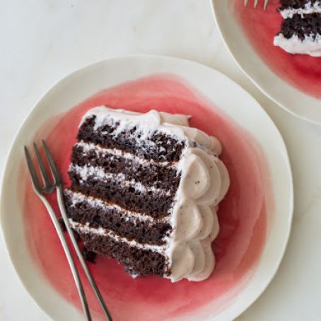 Devils Food Cake with Real Strawberry Frosting