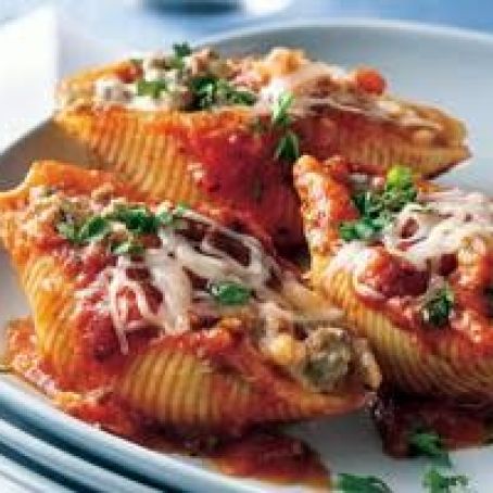 three-cheese beef pasta shells