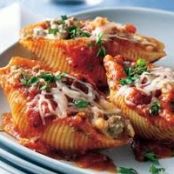 three-cheese beef pasta shells