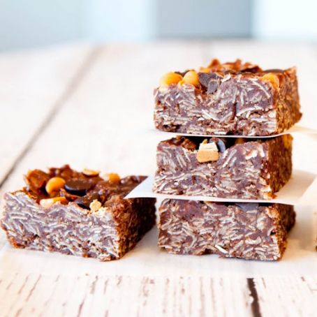 squares -  No-Bake Chocolate Peanut Butter Oat Squares