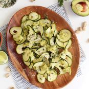 LIME-COCONUT ZUCCHINI CARPACCIO WITH AVOCADO-PISTACHIO DRIZZLE