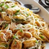 Cremosa pasta con poblanos y camarones