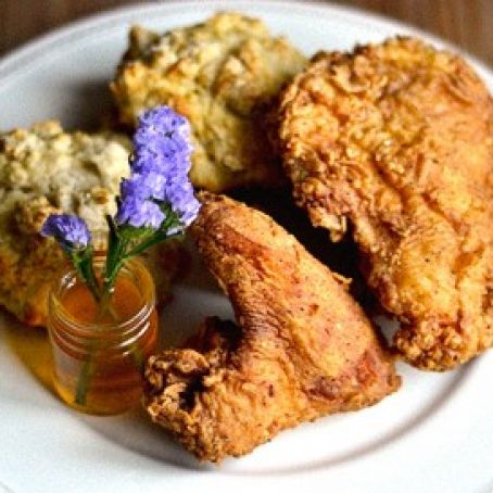 Fried Chicken with Buttermilk Biscuits and Jalapeño Honey